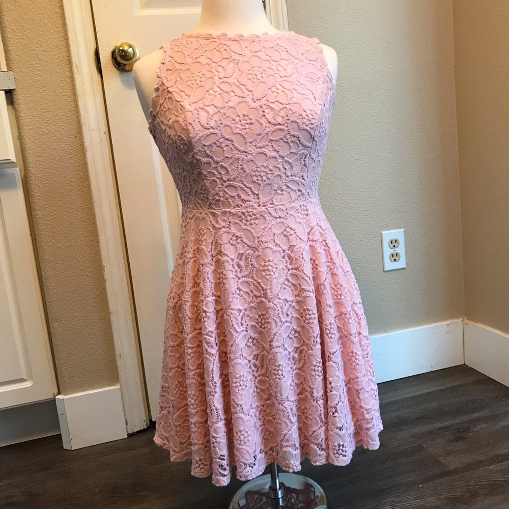 Junior Lace fit and flare dress pink size 9 .